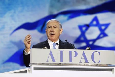 Israel's Prime Minister Benjamin Netanyahu addresses the American Israel Public Affairs Committee (AIPAC) policy conference in Washington, March 2, 2015. REUTERS/Jonathan Ernst