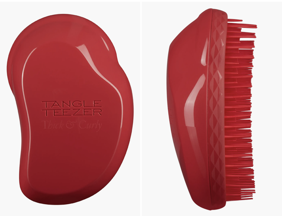 red detangling hairbrush front and side-view