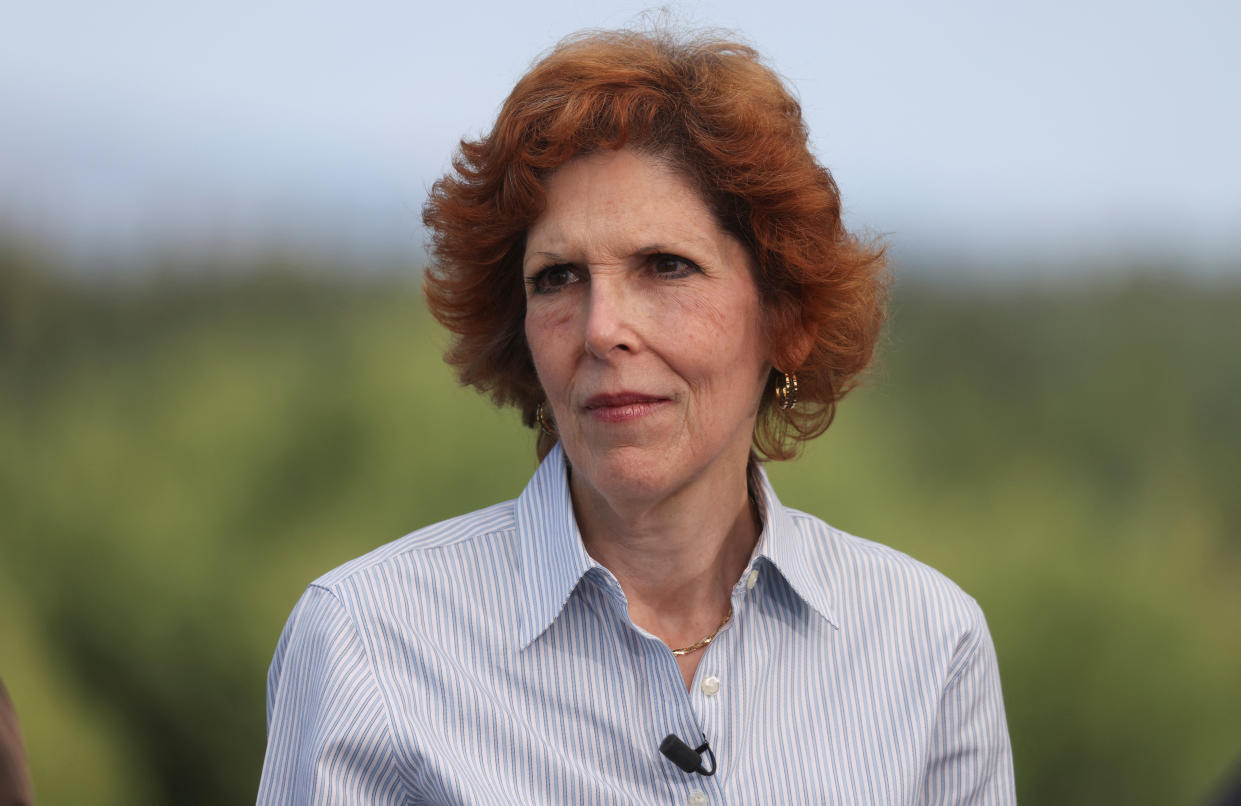 Loretta J. Mester, president and CEO of the Federal Reserve Bank of Cleveland, looks on at Teton National Park where financial leaders from around the world gathered for the Jackson Hole Economic Symposium outside Jackson, Wyoming, U.S., August 26, 2022. REUTERS/Jim Urquhart