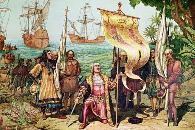 Esta imagen muestra la llegada de Colón a América en 1492