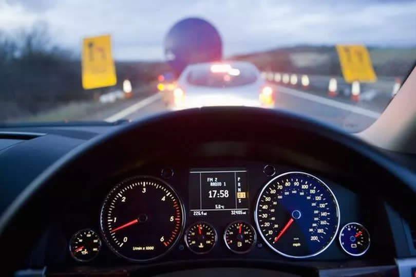 Traffic Jam on Motorway viewed from the drivers seat