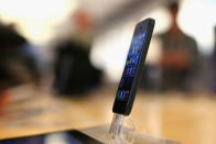 SYDNEY, AUSTRALIA - SEPTEMBER 21: The iPhone 5 smartphone is displayed at the Apple flagship store on George street on September 21, 2012 in Sydney, Australia. Australian Apple stores are the first in the world to receive and sell the new iPhone 5 handsets. (Photo by Cameron Spencer/Getty Images)