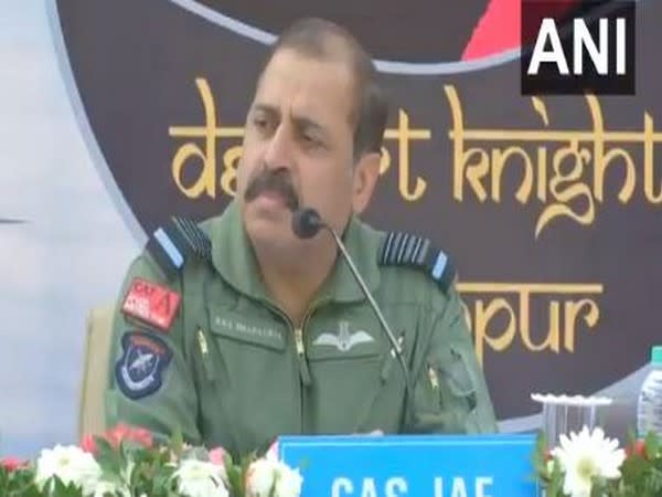 Indian Air Force Chief (IAF) Air Chief Marshal RKS Bhadauria during a press conference in Jodhpur on Saturday. (Photo/ANI)