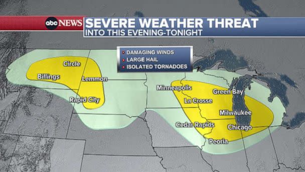 PHOTO: A map indicates severe weather threat into this evening, July 4, 2022. (ABC News)