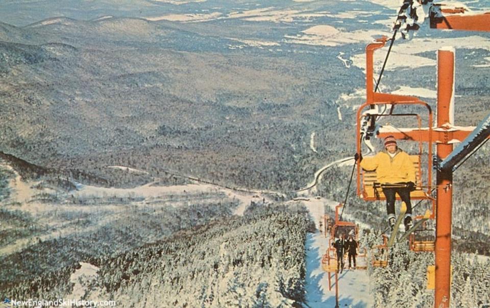 Skiers ride the Madonna 1 Chairlift in the 1970s at Smugglers' Notch, VT<p><a href="https://www.newenglandskihistory.com/Vermont/smugglersnotch.php" rel="nofollow noopener" target="_blank" data-ylk="slk:New England Ski History;elm:context_link;itc:0;sec:content-canvas" class="link ">New England Ski History</a></p>