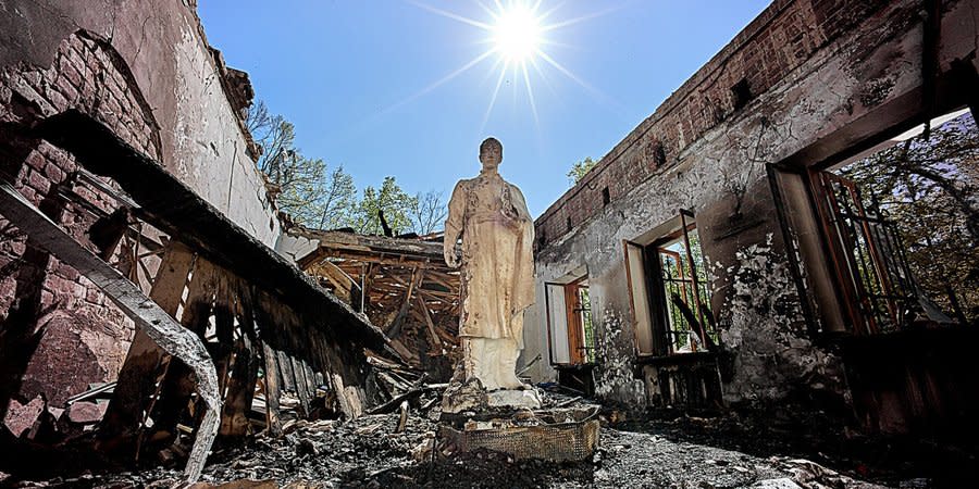 The Skovoroda museum destroyed by the Russians in the village of Skovorodynivka in Kharkiv Oblast in May 2022
