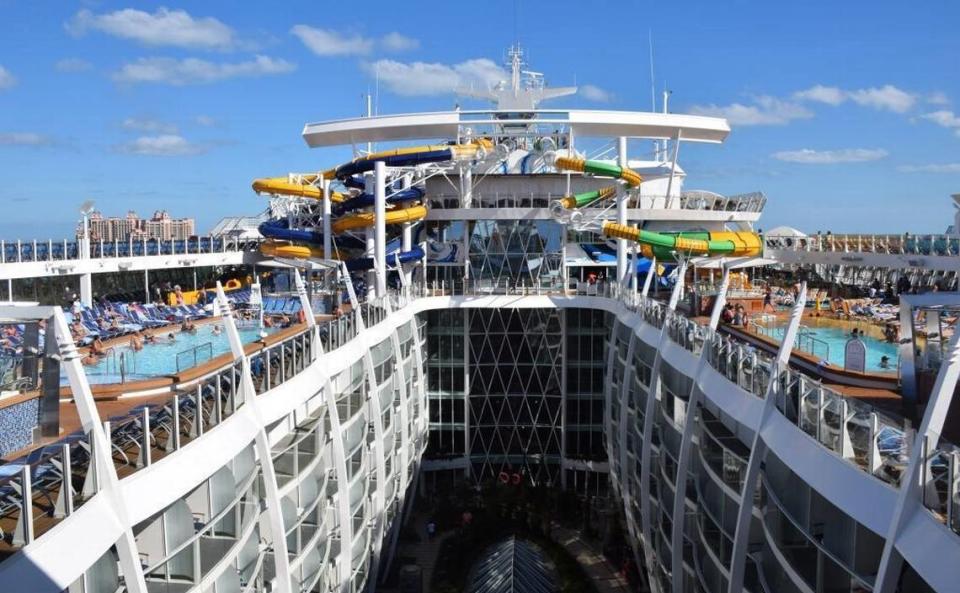 The 15th deck, which includes a waterslide complex, onboard Royal Caribbean International’s Harmony of the Seas during a press sailing from Nov. 10 to 12.