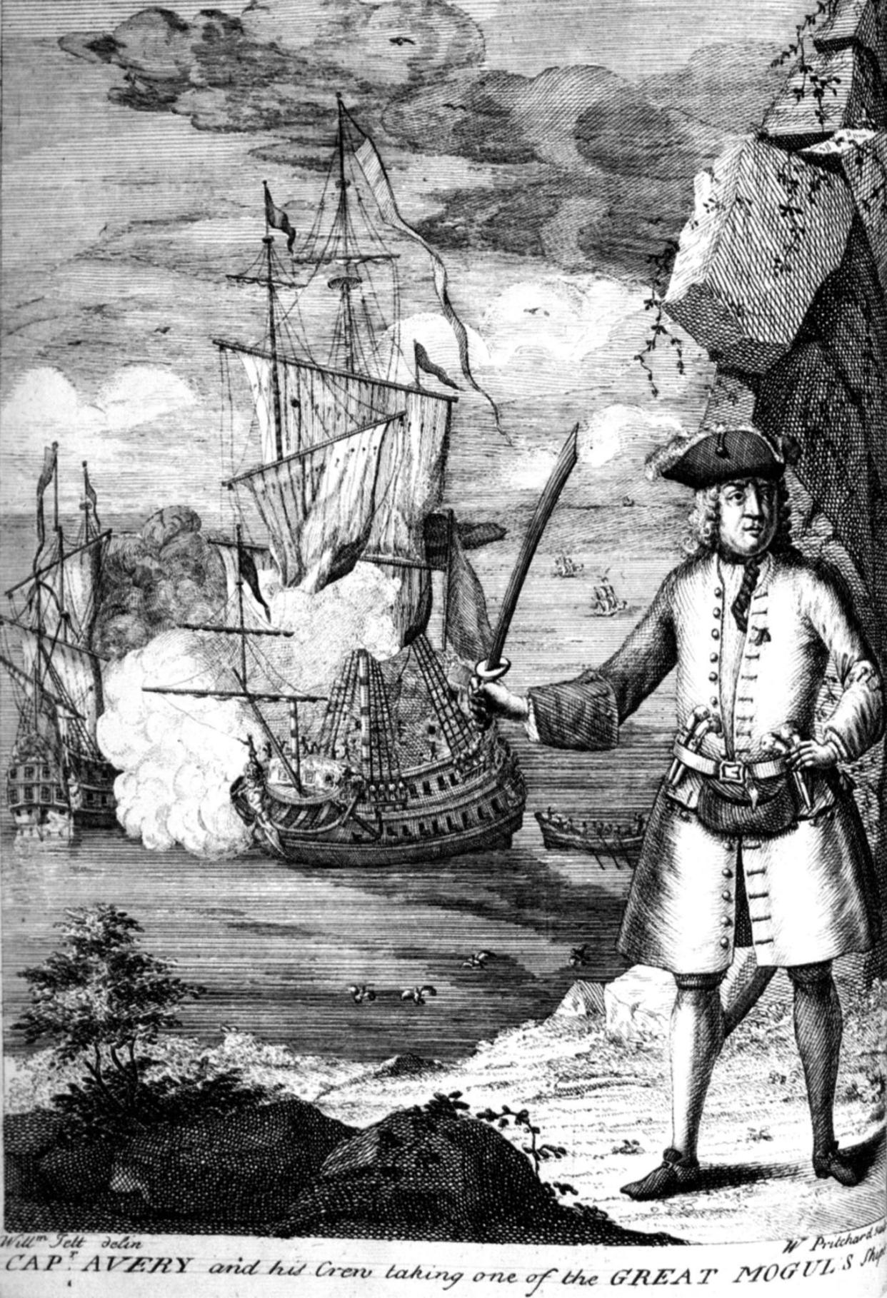 <span>18th-century engraving of the legendary English ‘pirate king’, Henry Avery, ‘taking one of the Great Mogul’s ships’. His fate remains a mystery.</span><span>Photograph: Pictorial Press Ltd/Alamy</span>