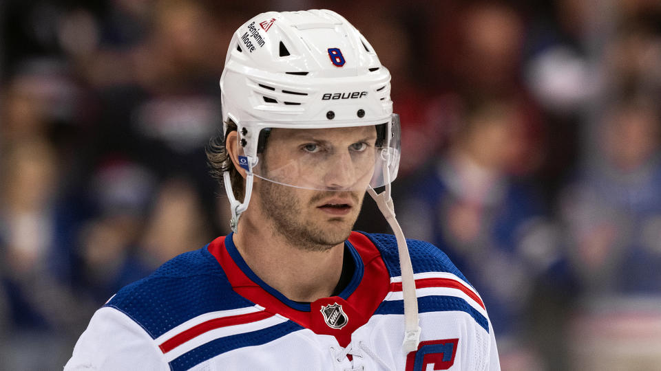 Rangers defenseman Jacob Trouba was hit with a fine for a play against the Bruins on Saturday. (Photo by Michael Mooney/NHLI via Getty Images)