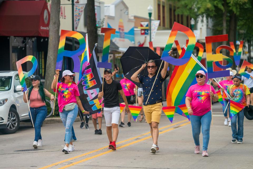 Downtown Lafayette's inaugural pride parade travels down Jefferson Street in celebration of Pride Month on Saturday, June 6, 2022.