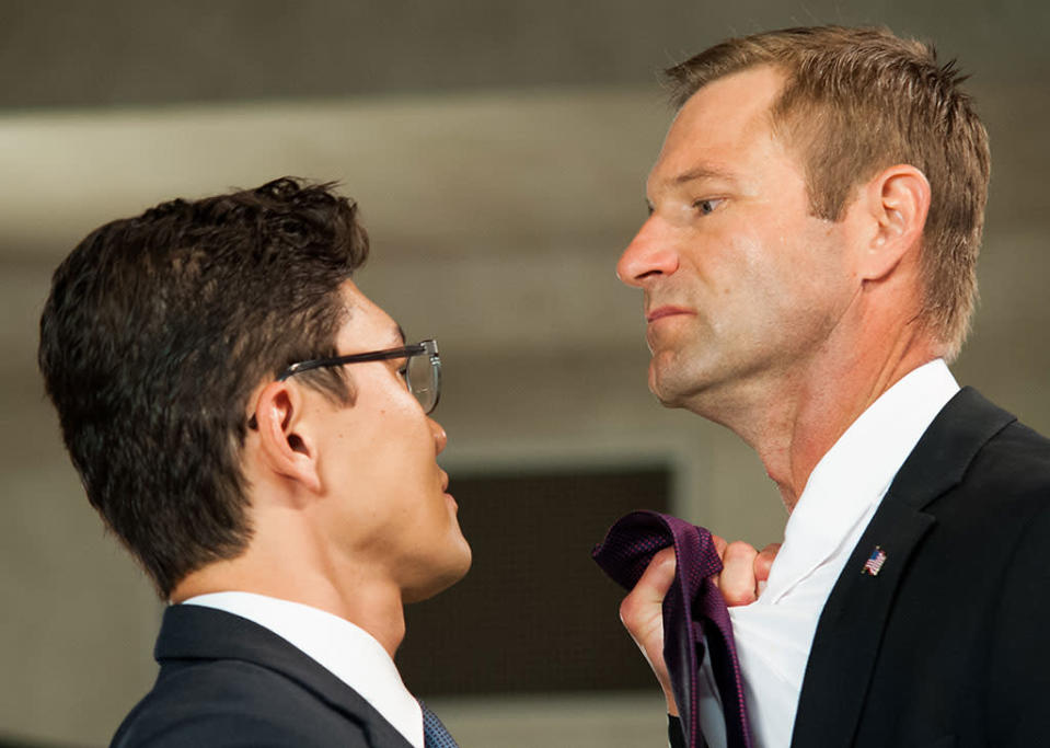 Rick Yune and Aaron Eckhart in FilmDistrict's "Olympus Has Fallen" - 2013