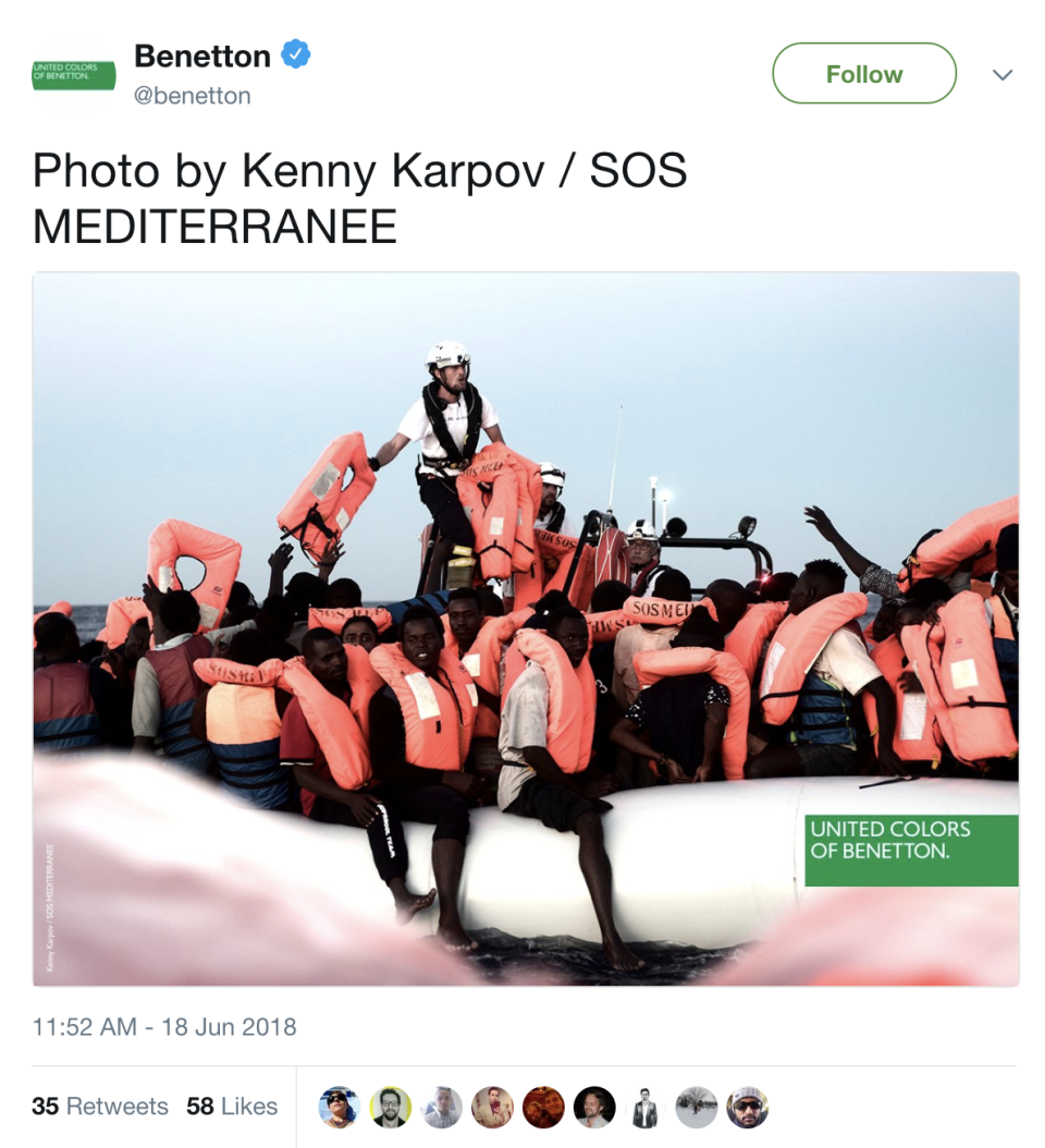 The photos were taken during a migrant rescue (Twitter/Benetton)