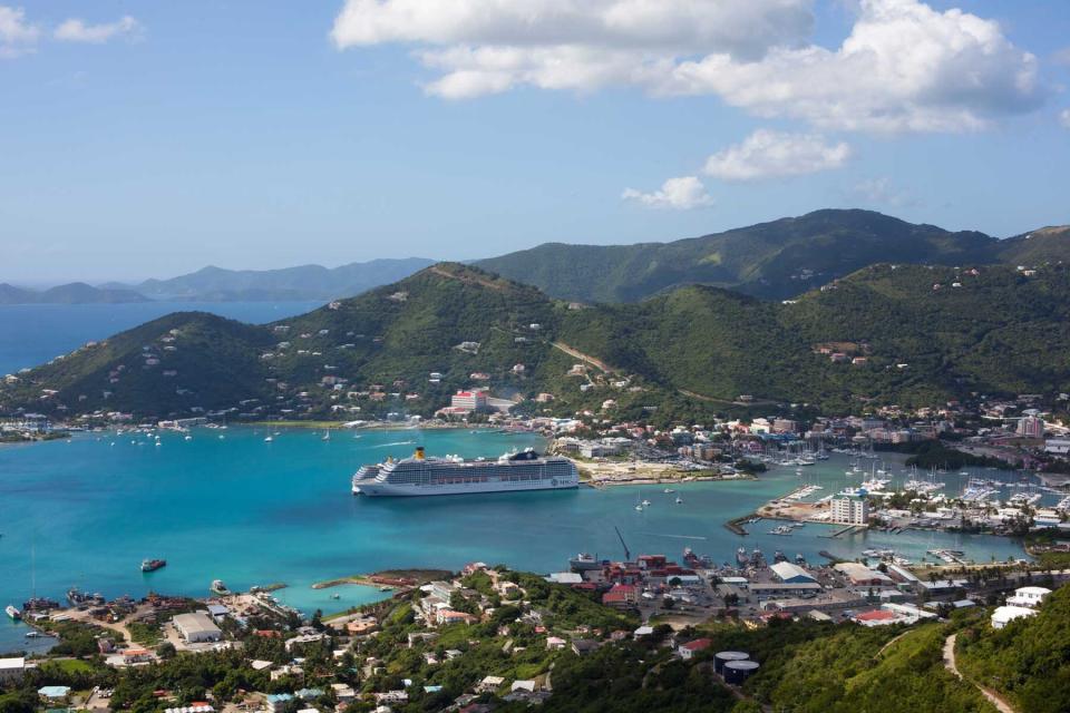 A cruise ship docked at Tortole, in the British Virgin Islands