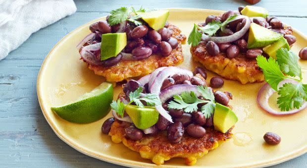 Corn Fritters With Black Bean Salad