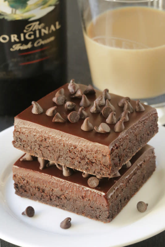 <p>MyBakingAddiction.com</p><p>Irish cream brownies are ultra dense and fudgy and of course, topped with a boozy Baileys spiked ganache.</p><p><strong>Get the recipe here: <a href="http://www.mybakingaddiction.com/irish-cream-brownies/" rel="nofollow noopener" target="_blank" data-ylk="slk:Irish Cream Brownies;elm:context_link;itc:0;sec:content-canvas" class="link ">Irish Cream Brownies</a></strong></p>