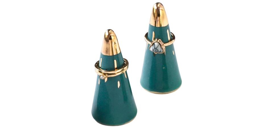 Teal and Gold Ring Cone