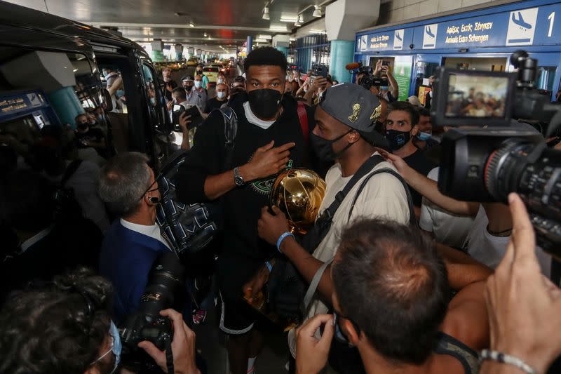 NBA finals MVP Antetokounmpo brings trophy home to Greece