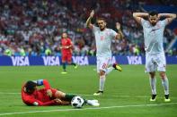 <p>Sent to the turf: Ronaldo tumbles to the floor after being fouled by Real Madrid teammate Nacho in the penalty box. (Getty) </p>