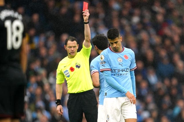 Joao Cancelo is sent off