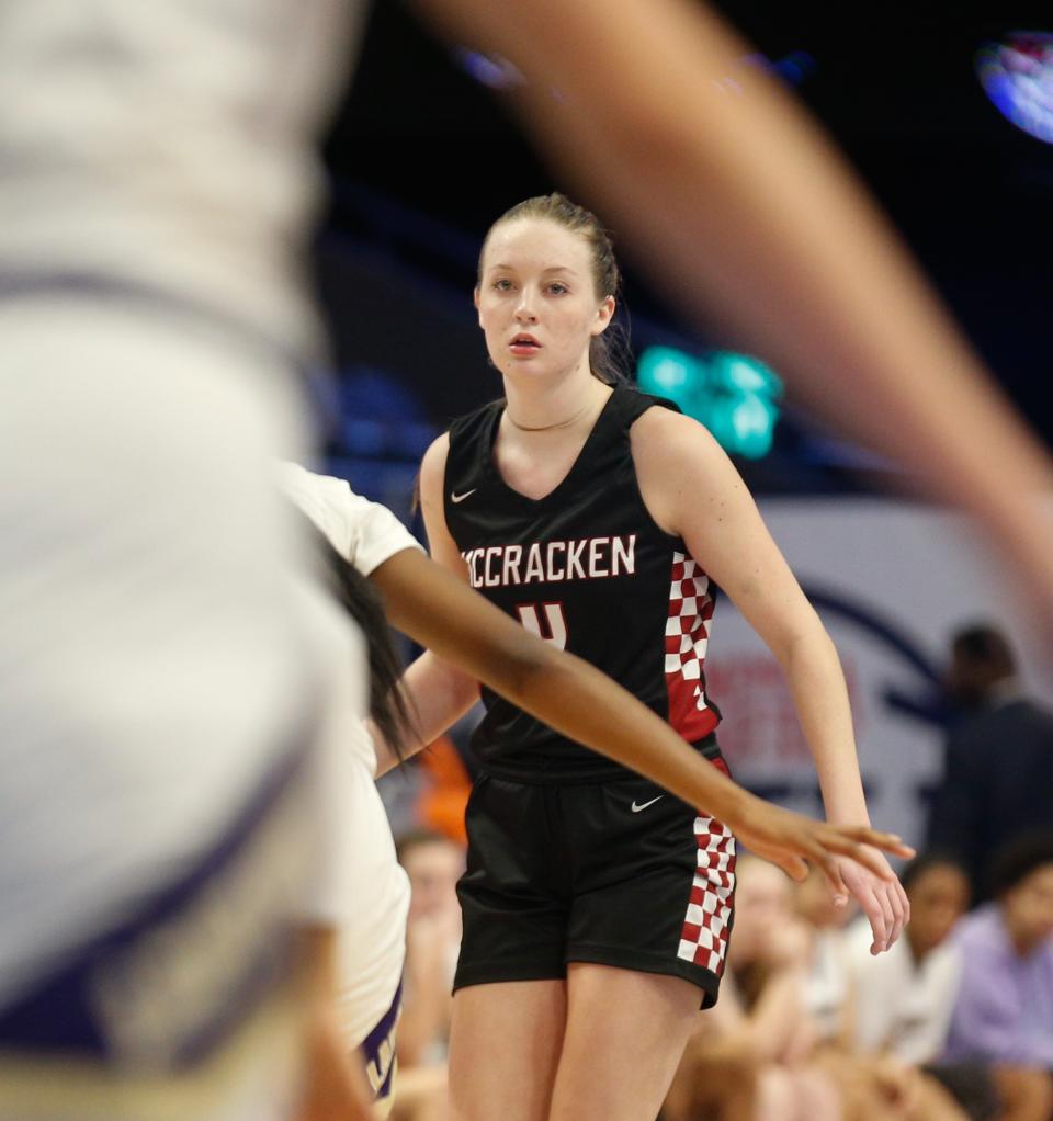 McCracken County’s Claire Johnson drives the ball up the court against Bowling Green in the Mingua Beef Jerky Sweet 16 Girl’s Basketball Tournament. 
Mar. 15, 2024