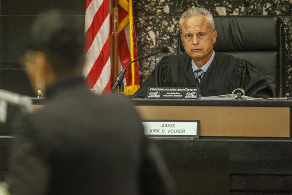 Judge Kirk C. Volker is presiding over the Euri Jenkins murder trial in the Palm Beach County Courthouse in downtown West Palm Beach, Fla., on Thursday, April 28, 2022.