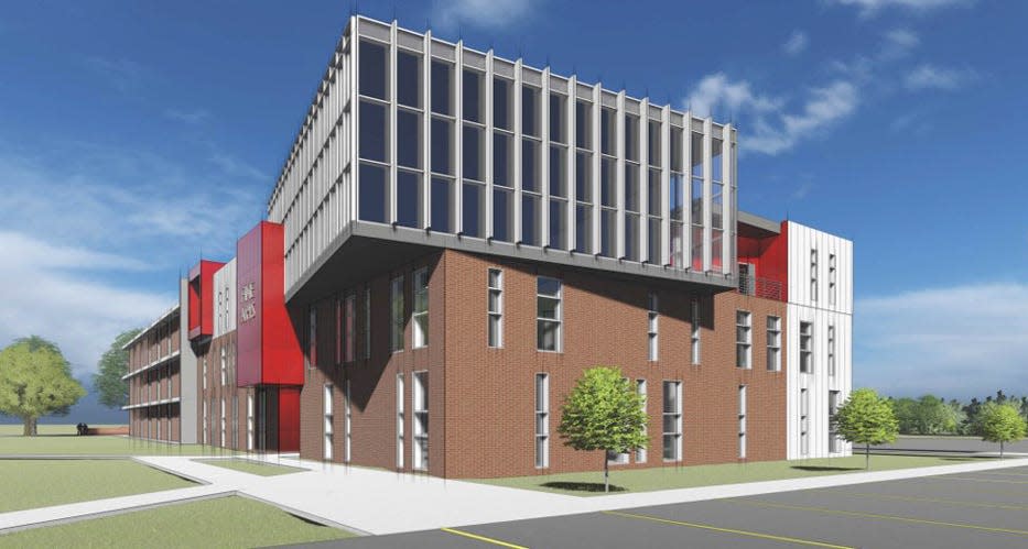 This artist rendering shows Rider University's project to enlarge the Fine Arts Building on its Lawrenceville campus.