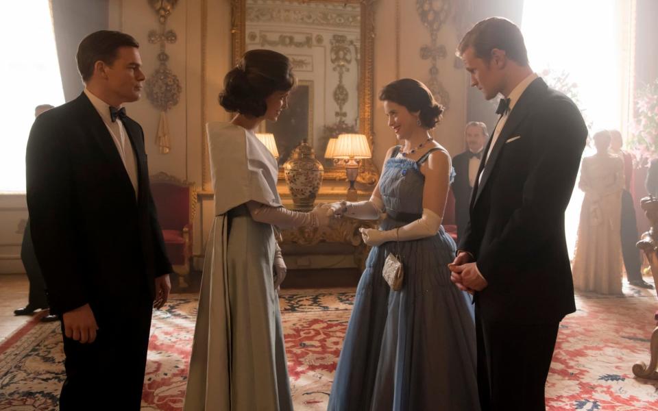 Michael C Hall as John F Kennedy, Jodi Balfour as Jackie Kennedy, Claire Foy as the Queen and Matt Smith as the Duke of Edinburgh - Alex Bailey/Netflix