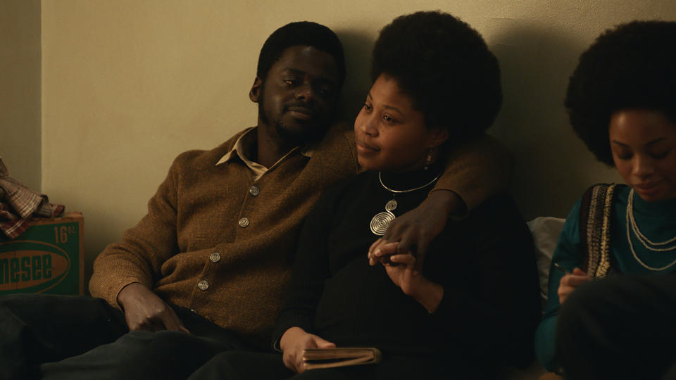 Daniel Kaluuya as Fred Hampton and Dominique Fishback as Deborah Johnson in 'Judas and the Black Messiah'. (Credit: Warner Bros)