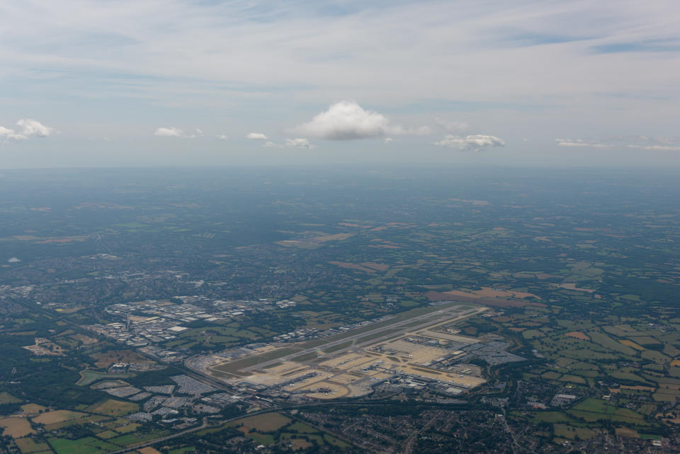 View towards the London Gatwick airort, Cawley and Horley from the air