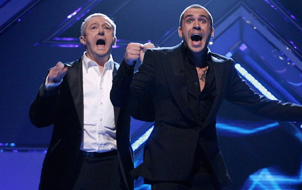 Shayne Ward with Louis on The X Factor in 2005 (REX)