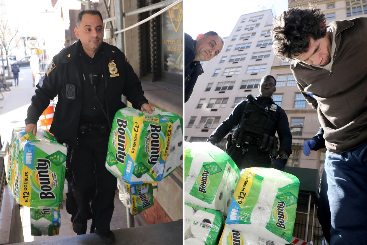 A pair of bandits ripped off more than $200 in Bounty paper towels from an Upper East Side CVS store Tuesday -- and one flashed a knife at a worker who confronted them, police said. 