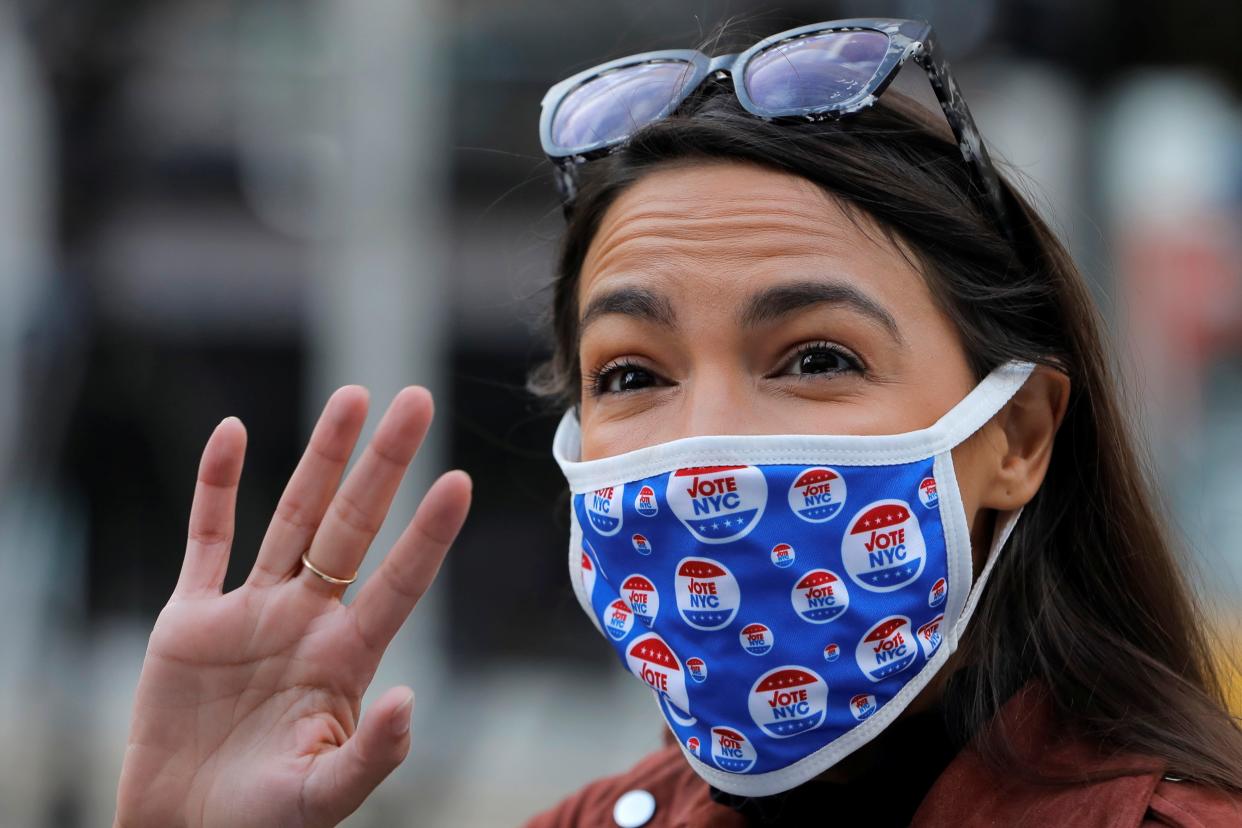 Congresswoman Alexandria Ocasio-Cortez was the target of a Donald Trump attack line Tuesday during a rally in Wisconsin. (REUTERS)