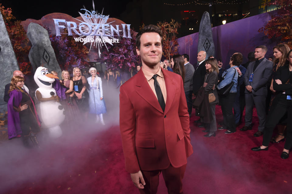 Jonathan Groff arrives at the world premiere of "Frozen 2" at the Dolby Theatre on Thursday, Nov. 7, 2019, in Los Angeles. (Photo by Chris Pizzello/Invision/AP)