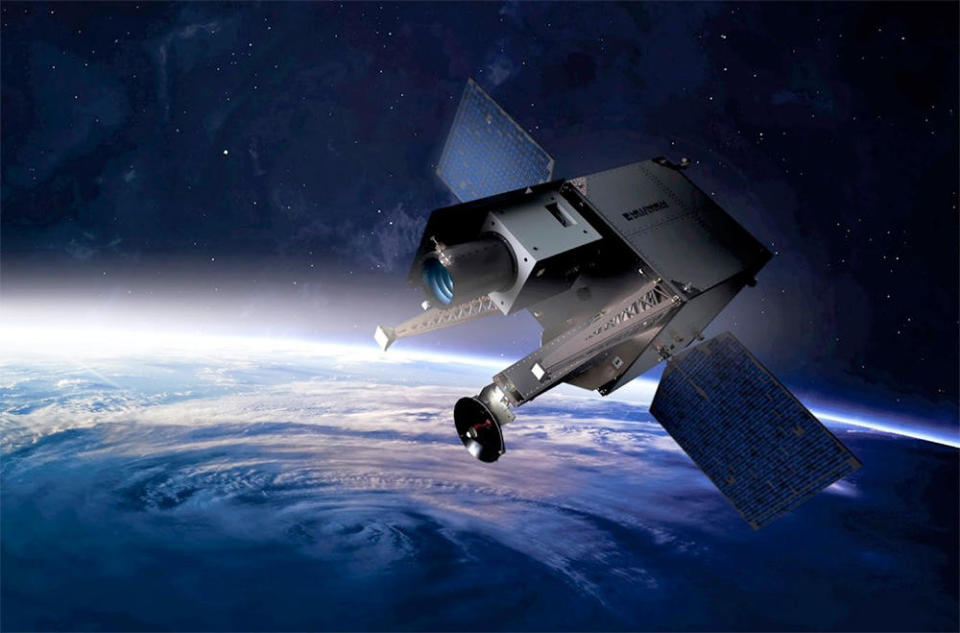 An artist's impression of the experimental Wide Field of View Testbed early warning satellite. / Credit: Millennium Space Systems