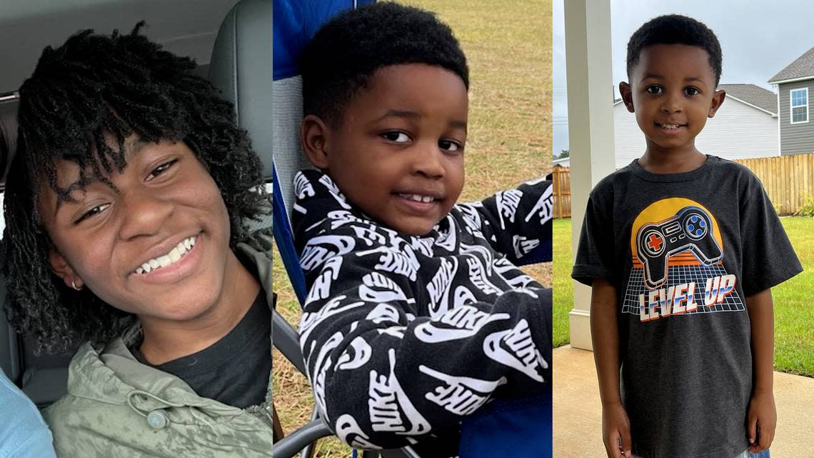 Three siblings were killed in a murder-suicide in Sumter, S.C., on Tuesday, March 21, 2023. From left to right, the children are Ava Holliday, 11; Aason Holliday-Slacks, 6; and Aayden Holliday-Slacks, 5.