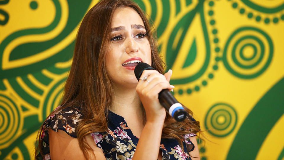 Olivia Fox, pictured here at the unveiling of the Wallabies' Indigenous jersey.