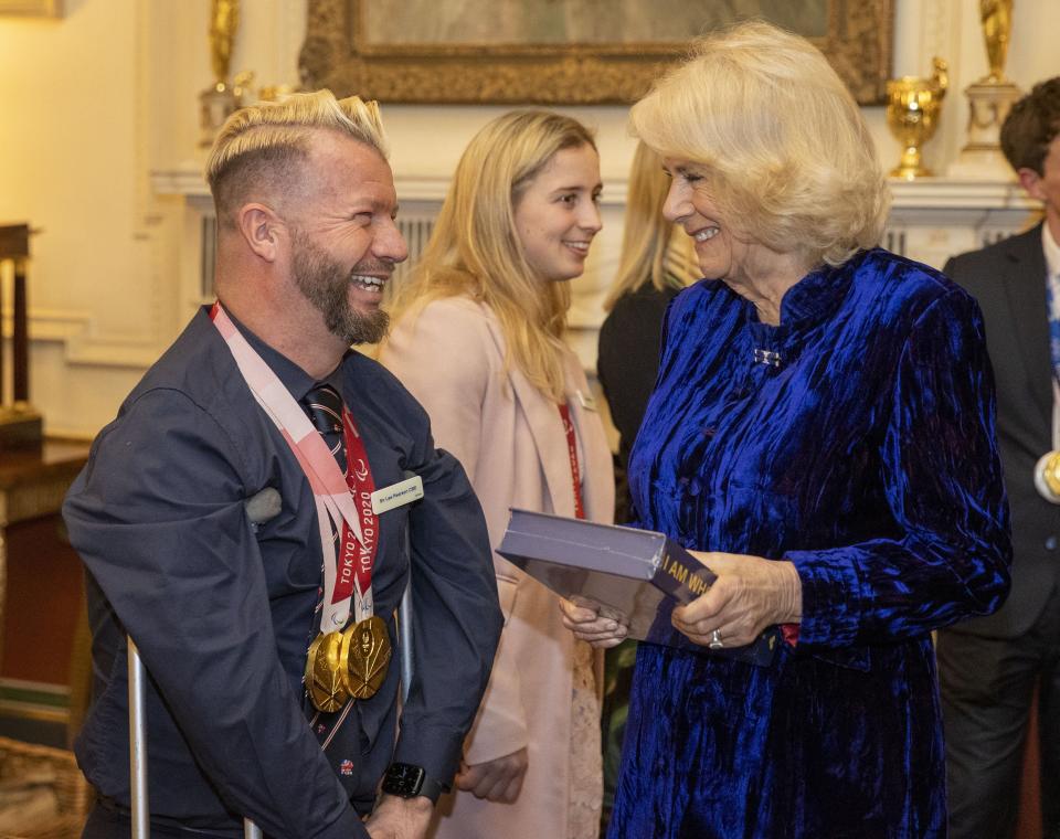 The Duchess of Cornwall talks to Sir Lee Pearson (Steve Reigate/Daily Express/PA) (PA Wire)