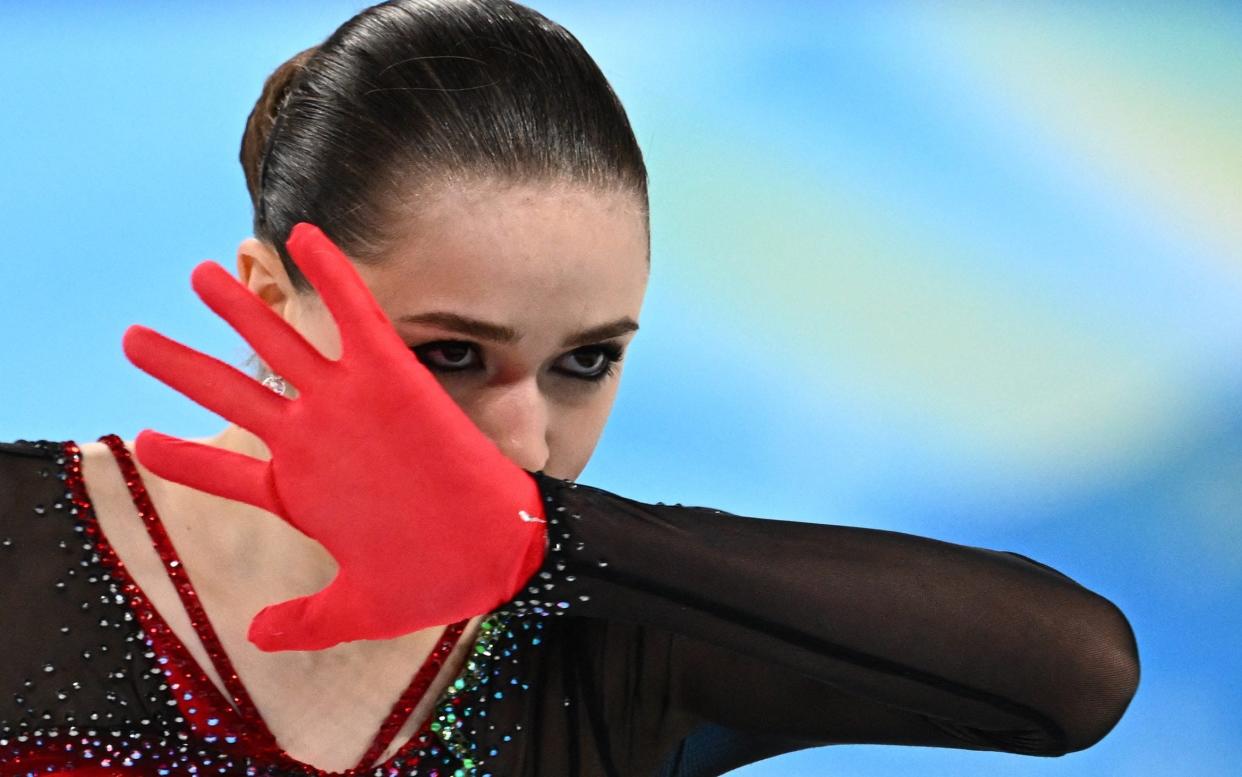 Russia's Kamila Valieva competes in the women's single skating free skating of the figure skating event during the Beijing 2022 Winter Olympic Games - ANNE-CHRISTINE POUJOULAT/Getty Images