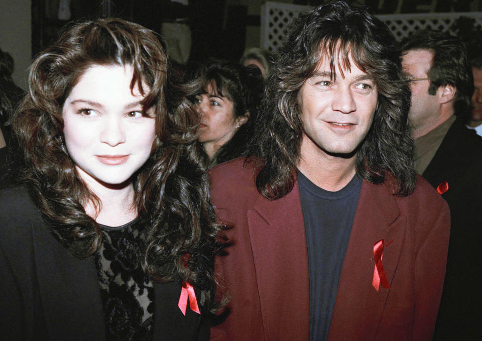 Rocker Eddie Van Halen is shown with then-wife Valerie Bertinelli in Los Angeles, Jan. 13, 1993.  / Credit: AP