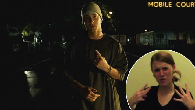 <strong>Eminem</strong> may be a Rap God, but this woman seems to be #blessed herself. <strong>Shelby Mitchusson</strong> uploaded a video of herself performing “Lose Yourself” in sign language last September, but the video is only going viral now. (Hey, you don’t always get famous overnight.) But it’s much deserving of the attention, seeing as Mitchusson adds a level of swagger to the song that even Slim Shady doesn’t have: <strong> WATCH: Pharrell’s “Happy” done in sign language is a total delight!</strong> If you've ever wanted to learn the ASL signs for “vomit on his sweater already, mom’s spaghetti” you’re in luck! YouTube Not sure when we’ll use it IRL, but it’s better to be safe than sorry! The most impressive thing might be that “Lose Yourself” is over five minutes long and Mitchusson never misses a beat. YouTube "I am going to upload more videos soon," Mitchusson writes in the comments. "I have a deep love for interpreting music and would love to share more as I am always interpreting music." YouTube Now, watch <strong>Chris Pratt</strong> perform an equally impressive Eminem cover: