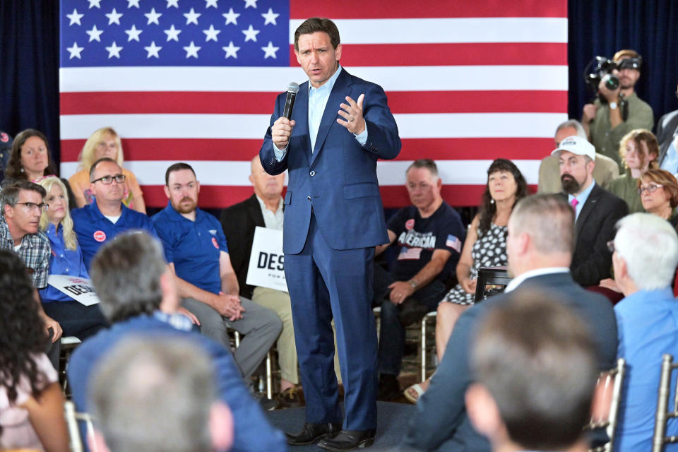 Florida Gov. Ron DeSantis during a town hall event in Hollis, N.H., Tuesday, June 27, 2023.  (Josh Reynolds / AP)