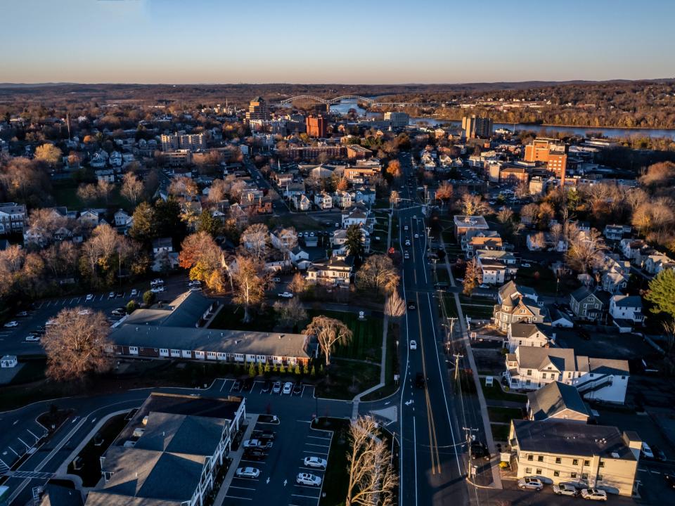 Aerial view of Middletown, Connecticut.