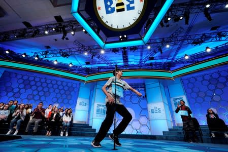 Saketh Sundar competes in the final round of the 92nd annual Scripps National Spelling Bee in Oxon Hill, Maryland.