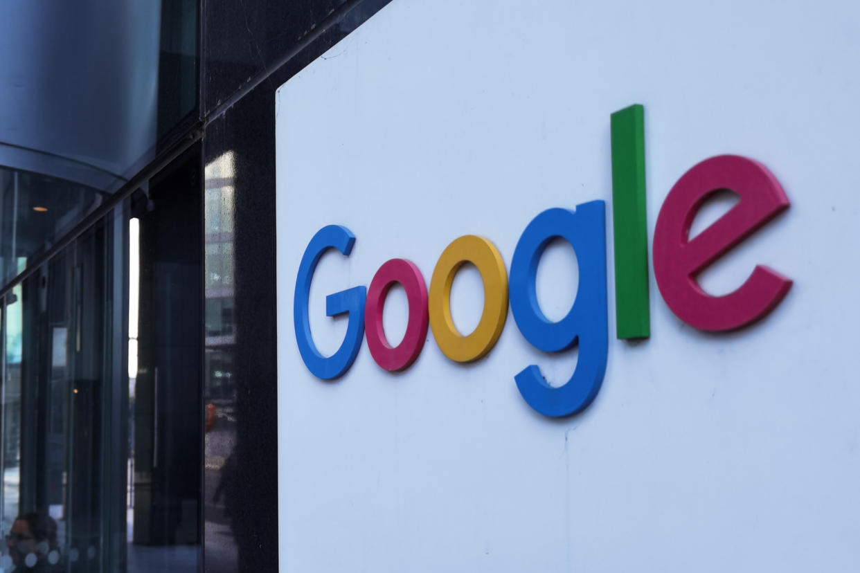 A view of Google logo at the entrance to Google's European headquarters building on Barrow Street, in Dublin's Grand Canal area. 
On Saturday, 8 May 2021, in Dublin, Ireland. (Photo by Artur Widak/NurPhoto via Getty Images)