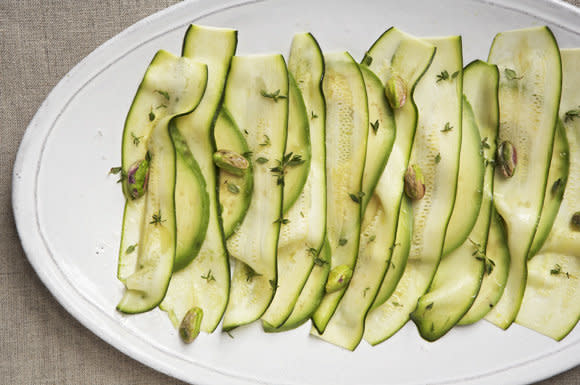 <strong>Get <a href="http://food52.com/recipes/14318-patricia-wells-zucchini-carpaccio-with-avocado-and-pistachios" target="_blank">Patricia Wells' Zucchini Carpaccio with Avocado and Pistachios recipe</a> from Food52</strong>