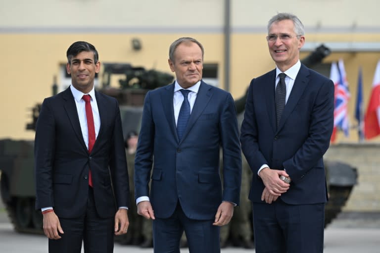 Der britische Premierminister Rishi Sunak hat in Warschau eine Erhöhung der britischen Verteidigungsausgaben sowie neue Militärhilfen für die Ukraine in Höhe von umgerechnet knapp 580 Millionen Euro angekündigt. (Sergei GAPON)