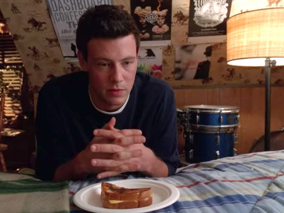 Finn prating over a grilled cheese.