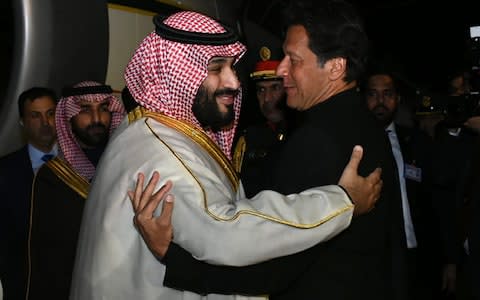 MBS, as the Crown Prince is known, has enjoyed a lavish welcome from the Pakistani state  - Credit: AFP