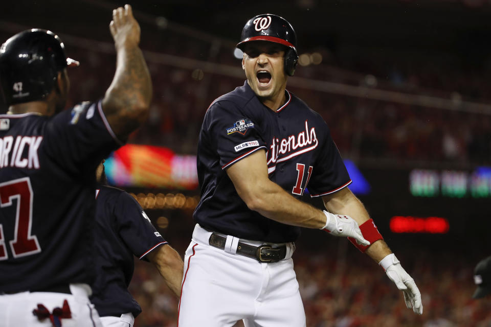 The Nationals stay alive by beating the Dodgers in NLDS Game 4. (AP Photo/Alex Brandon)