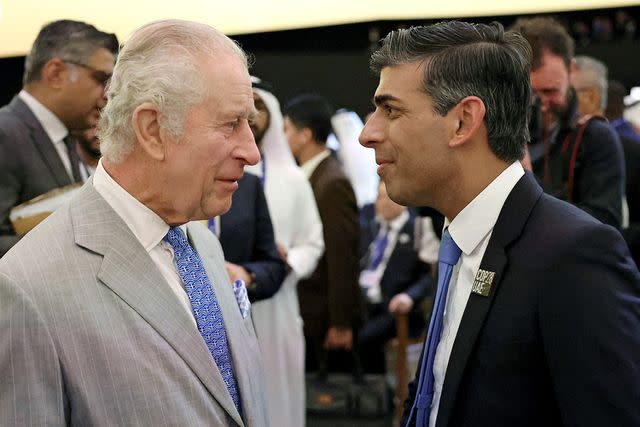 <p>Chris Jackson/Getty Images</p> King Charles and Prime Minister Rishi Sunak attend the World Climate Action Summit during COP28 on December 1, 2023